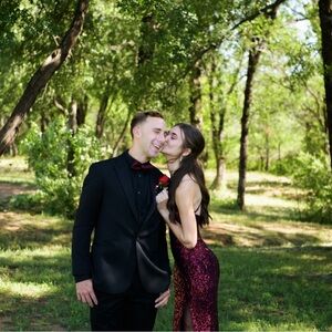 Sequin maroon prom dress